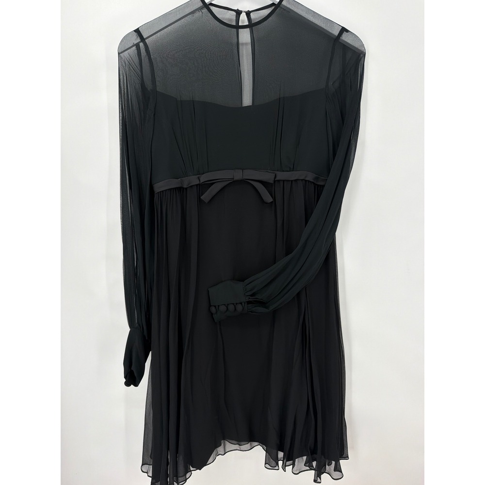Vintage Black Chiffon Sheer Yoke Empire Waist Cocktail Dress Union Made Small